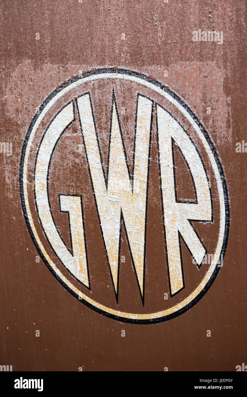 GWR carrozza ferroviaria caratteri tipografici, England, Regno Unito Foto Stock