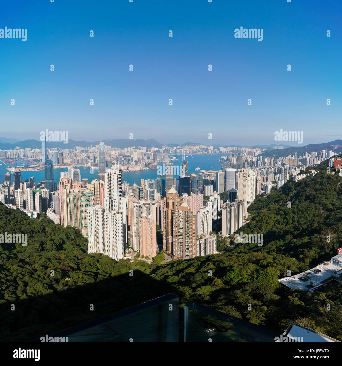 Antenna quadrata cityscape di Hong Kong a partire dal fino al picco, Cina. Foto Stock