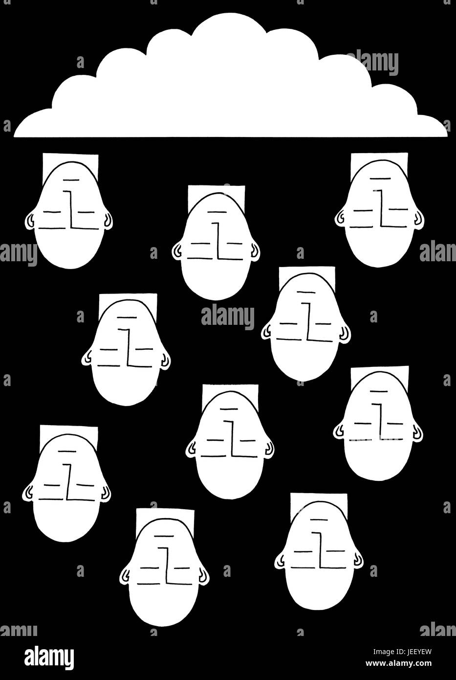 Giù per terra. Un bianco e nero illustrazione editoriale. Foto Stock