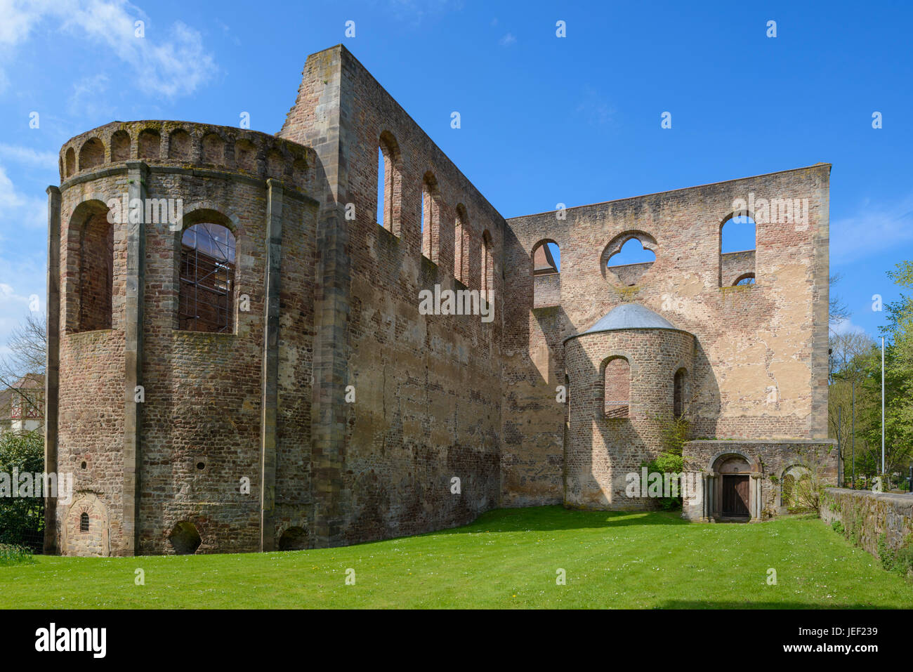 Rovinato abbazia romanica basilica, 1144, Monastero Hersfeld, sito di Lutero, Bad Hersfeld, Hesse, Germania Foto Stock