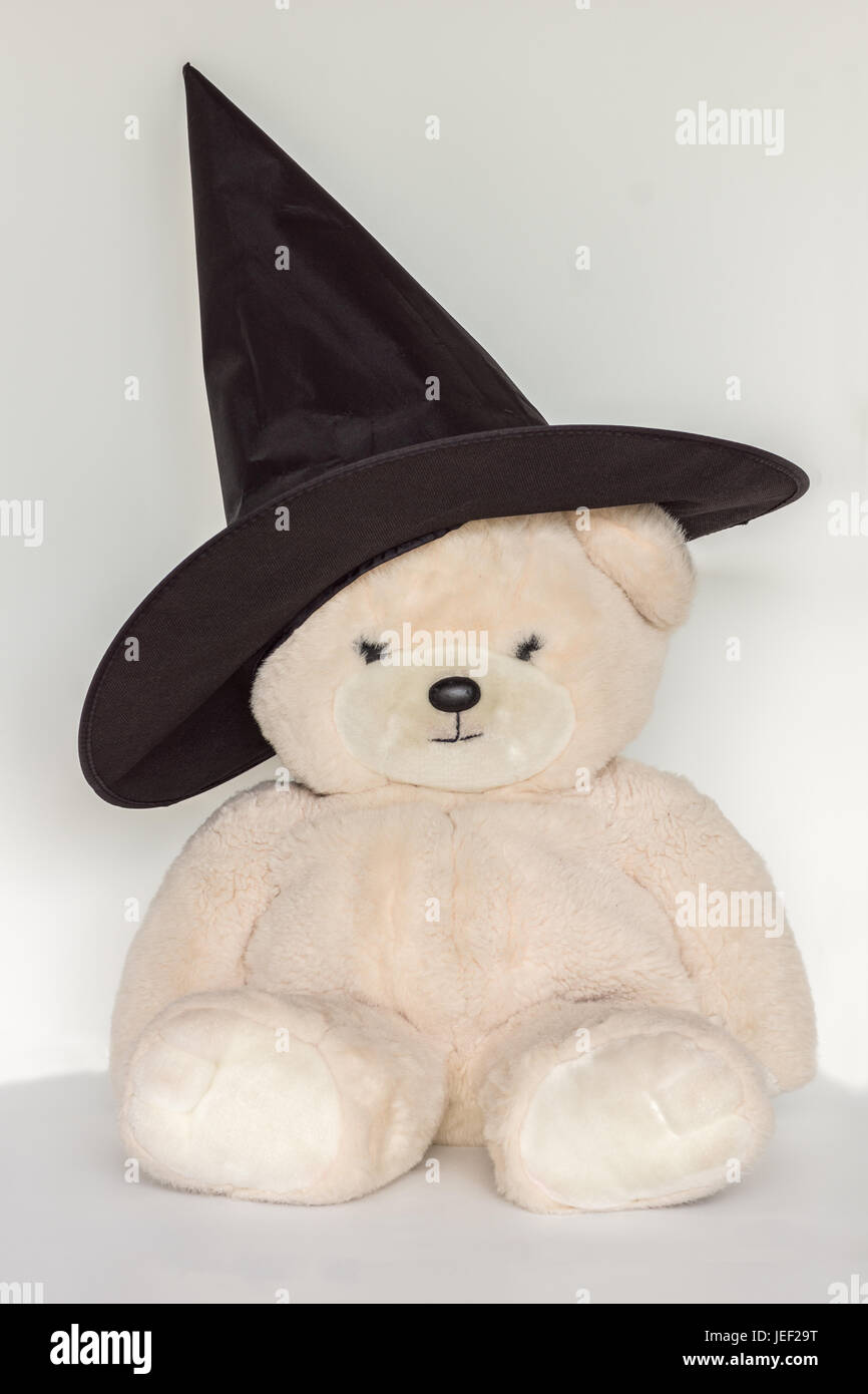 Orsacchiotto è pronto per la festa di Halloween con la sua strega black hat Foto Stock