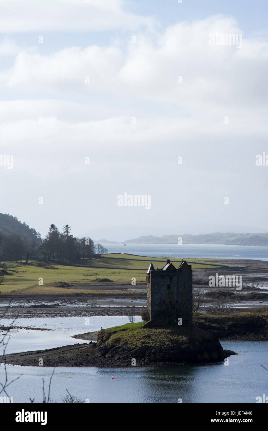 Castle Stalker in Port Appin, Scozia, accettato in Fabruar., Castle Stalker in Port Appin, Schottland, aufgenommen im Fabruar. Foto Stock