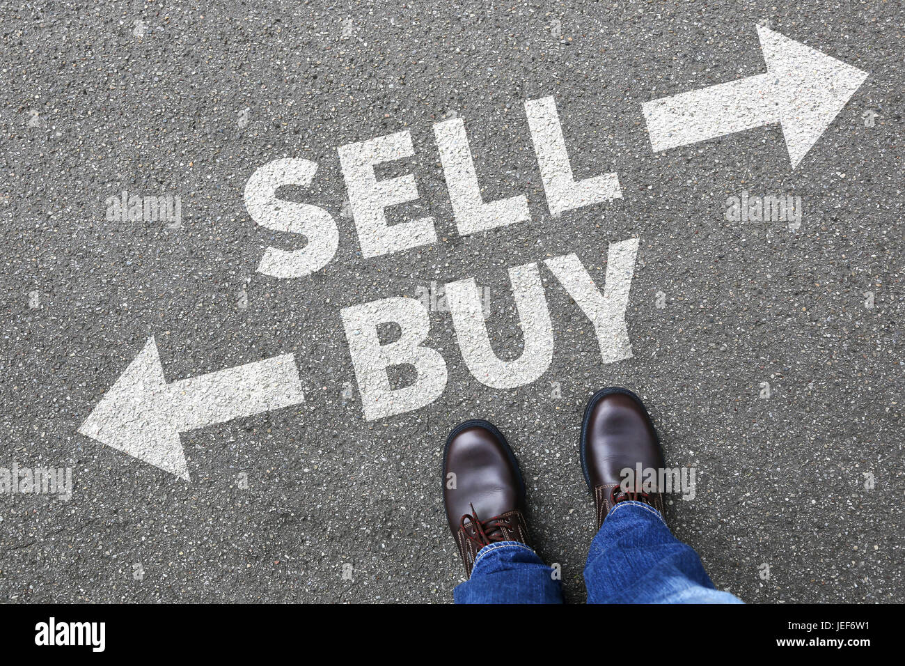 Vendere acquistare vendere acquistare beni trading borsa business bancario nozione importazione Foto Stock