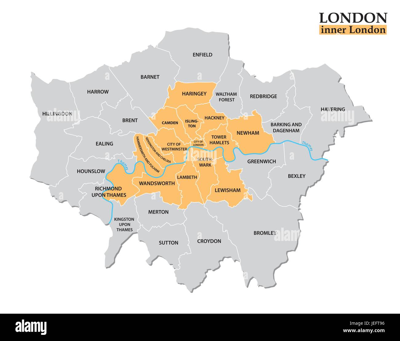 Politica e amministrativa di mappa di Londra, definizione statistica Illustrazione Vettoriale