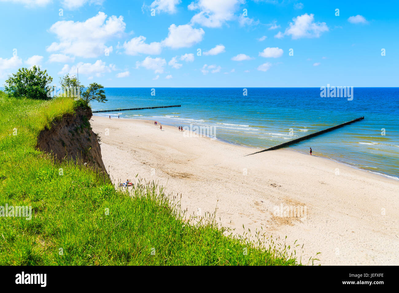 Vista della spiaggia in Trzesacz villaggio sulla costa del Mar Baltico della Polonia Foto Stock