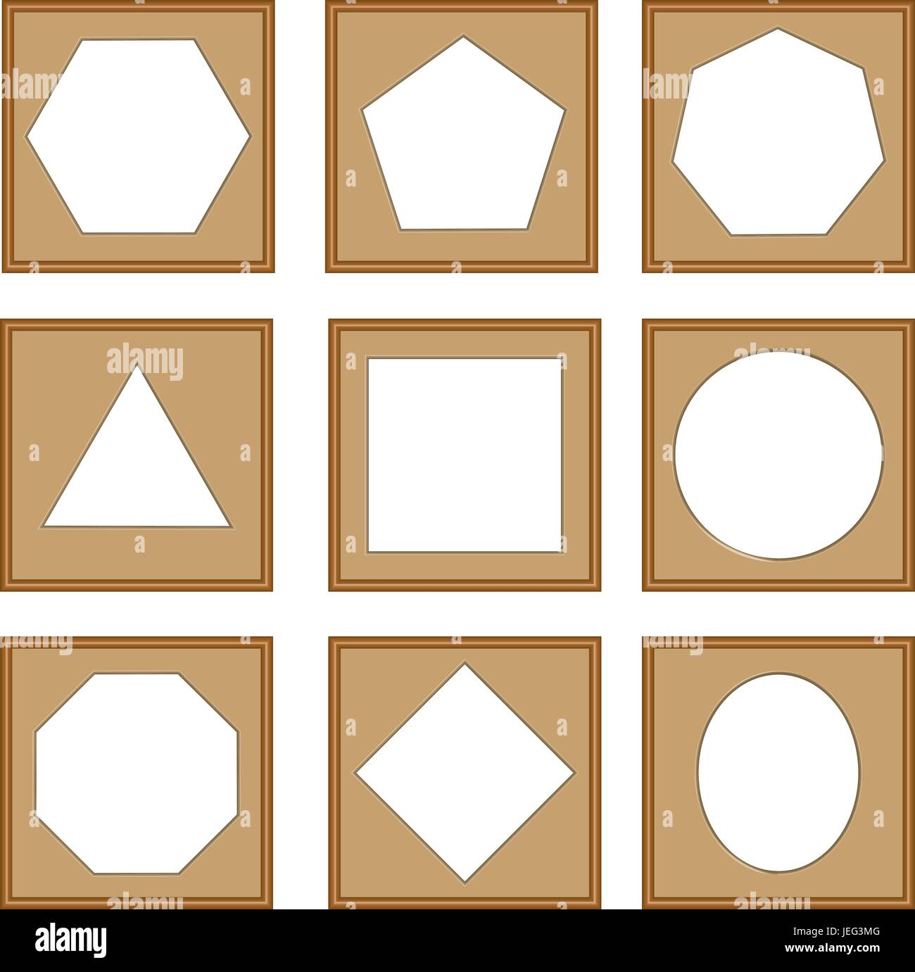 Lo stile moderno del bordo del cerchio e telai, esagonale, ottagonale, pentagonale, quadrata, ovale, eptagono, set di vettore Illustrazione Vettoriale