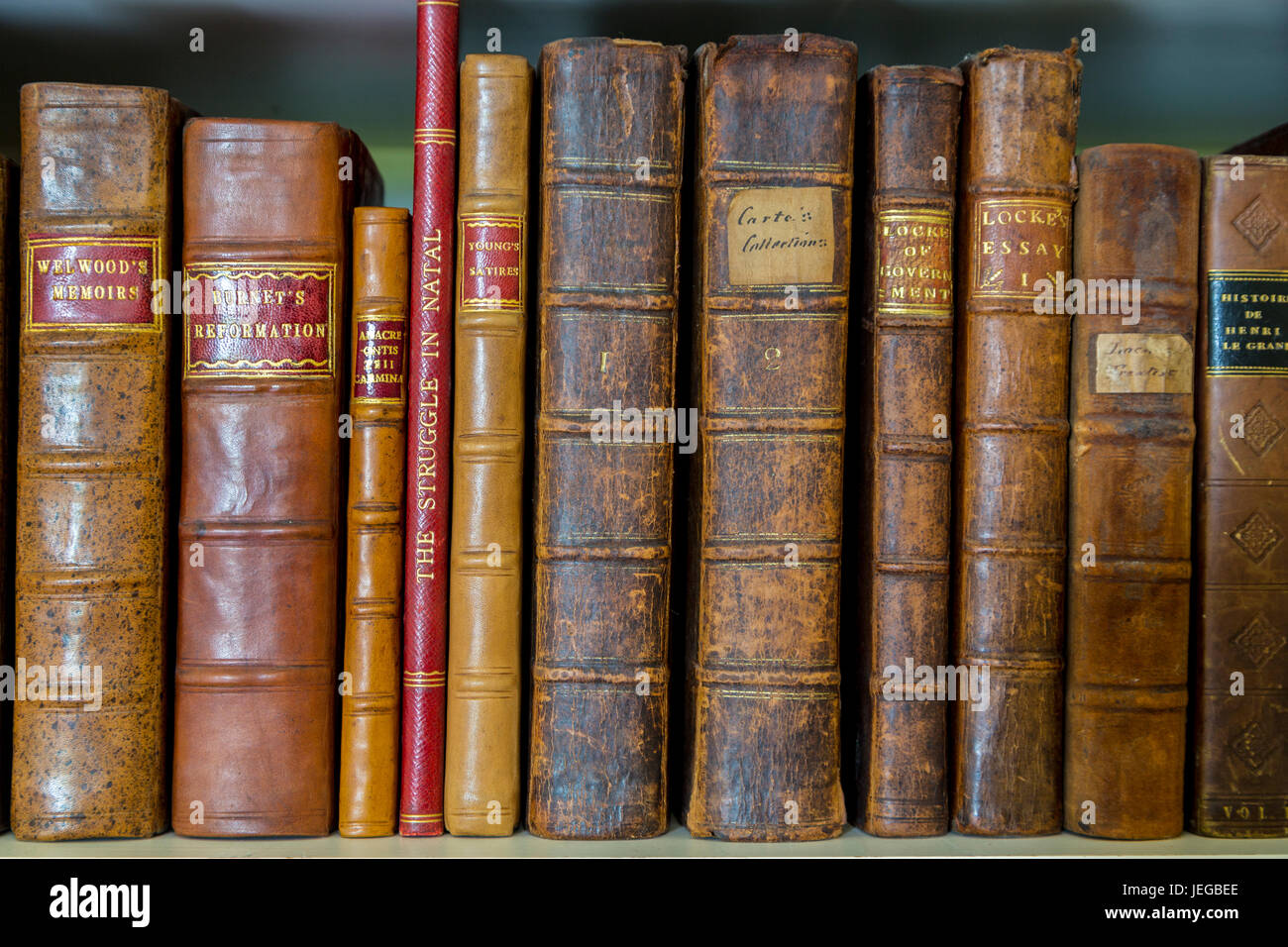 Yorkshire, Inghilterra, Regno Unito. Antiquario libri in biblioteca di una tenuta di campagna. Foto Stock