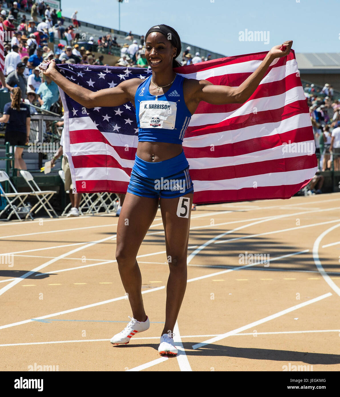 Sacramento, CA. Il 24 giugno 2017. Donne 100m Ostacoli runner Kendra Harrison vincente tempo 12,60 durante la USATF pista all'aperto e il campo campionato il giorno 3 a Hornet Stadium Sacramento, CA. Thurman James/CSM/Alamy Live News Foto Stock