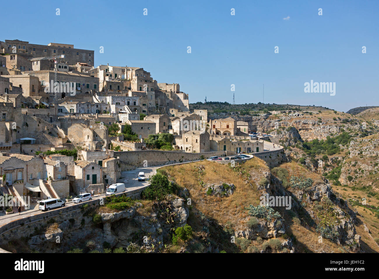 Destinazione di vacanza, Matera, Citta' dei sassi, Basilicata, Italia, Sito del Patrimonio Culturale Mondiale dell UNESCO dal 1993 Foto Stock