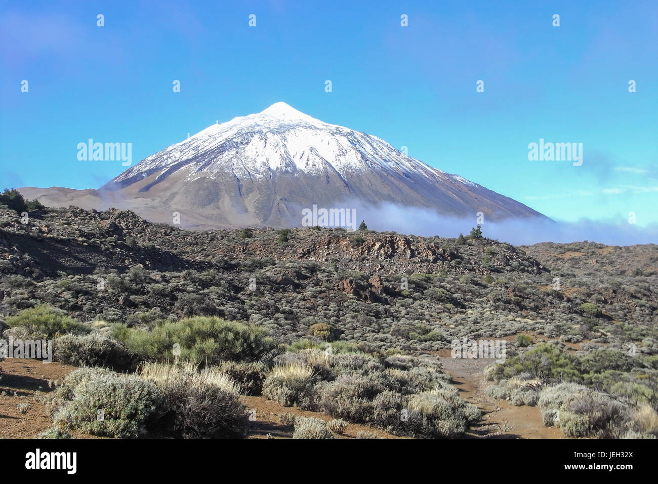 Il monte Teide coperto con neve a Tenerife, Isole Canarie Foto Stock