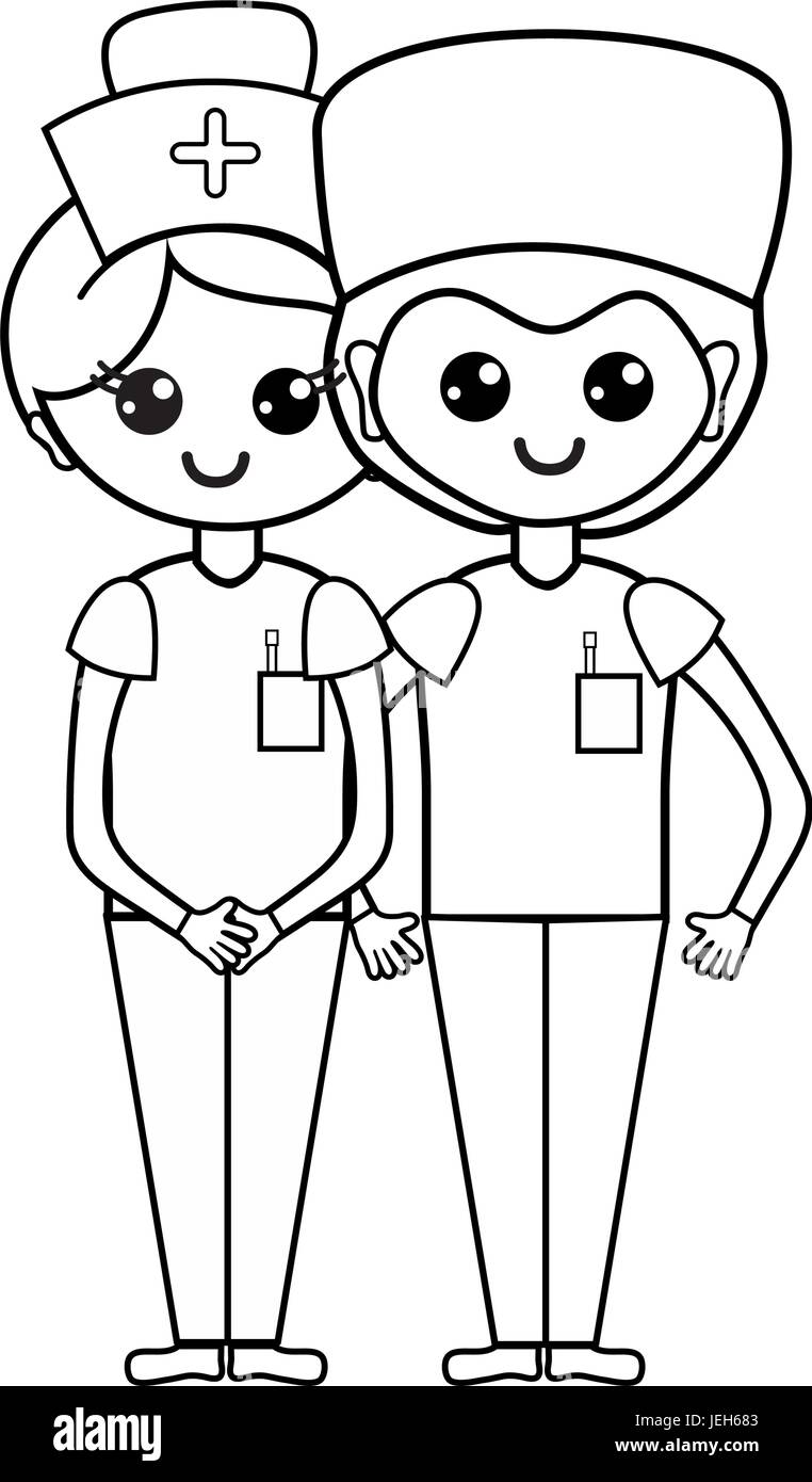 La linea medico e infermiere per aiutare le persone Illustrazione Vettoriale