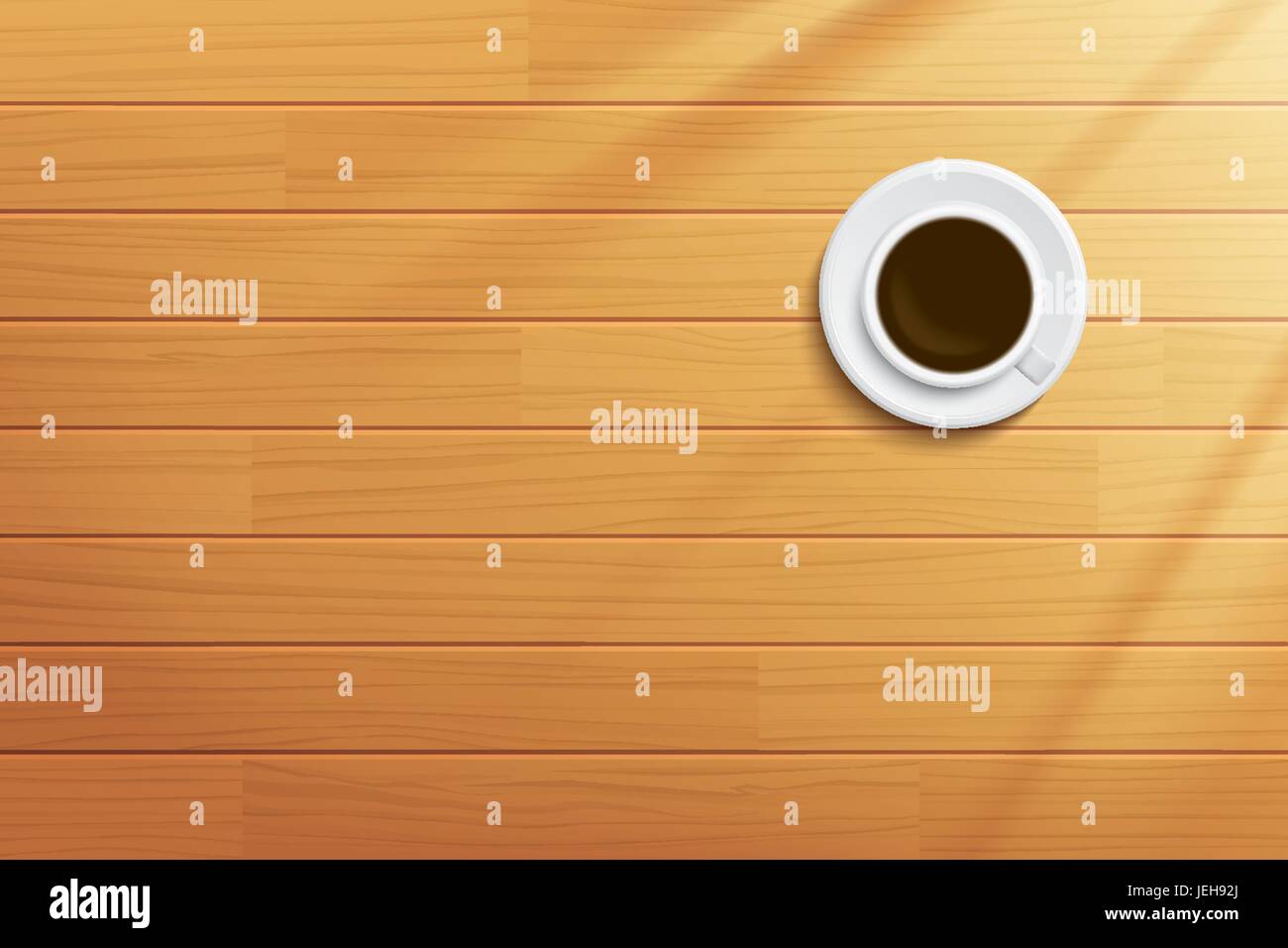 Tazza di caffè sul tavolo in legno vista superiore Illustrazione Vettoriale