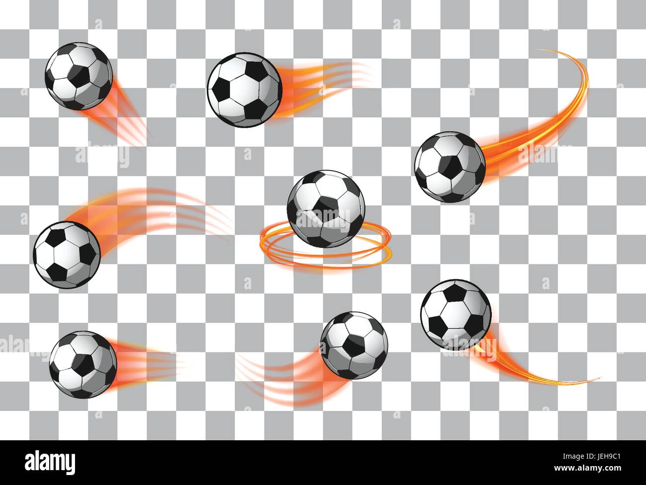 Palloni da calcio o football icona vettore con fuoco i percorsi di movimento per gli emblemi sportivi Illustrazione Vettoriale