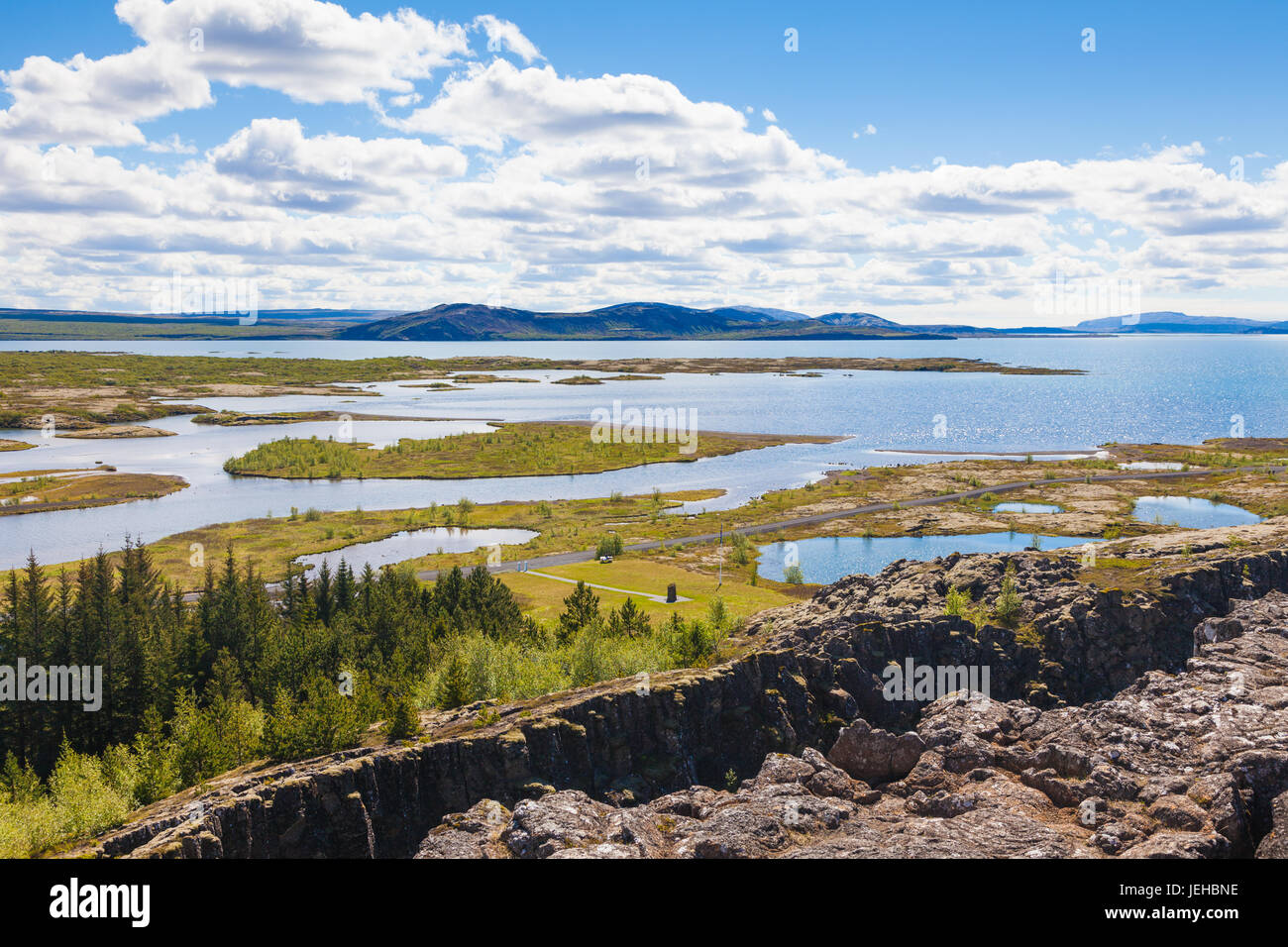 Vista del lago Thingvallavatn in Islanda Foto Stock