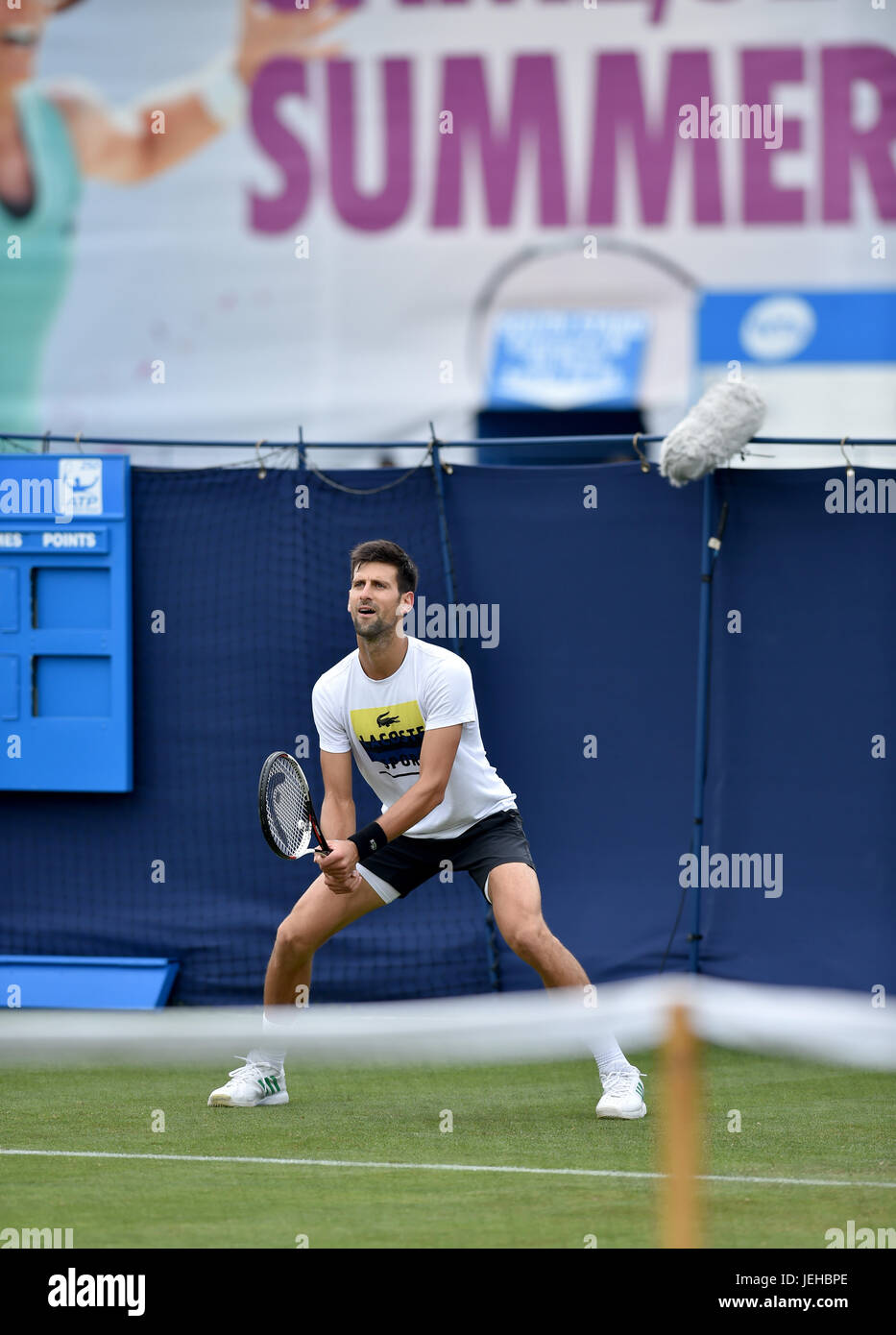 Novac Djokovic praticare al Aegon torneo internazionale di tennis in Devonshire Park in Eastbourne East Sussex Regno Unito. 25 giu 2017 fotografia scattata da Simon Dack Foto Stock