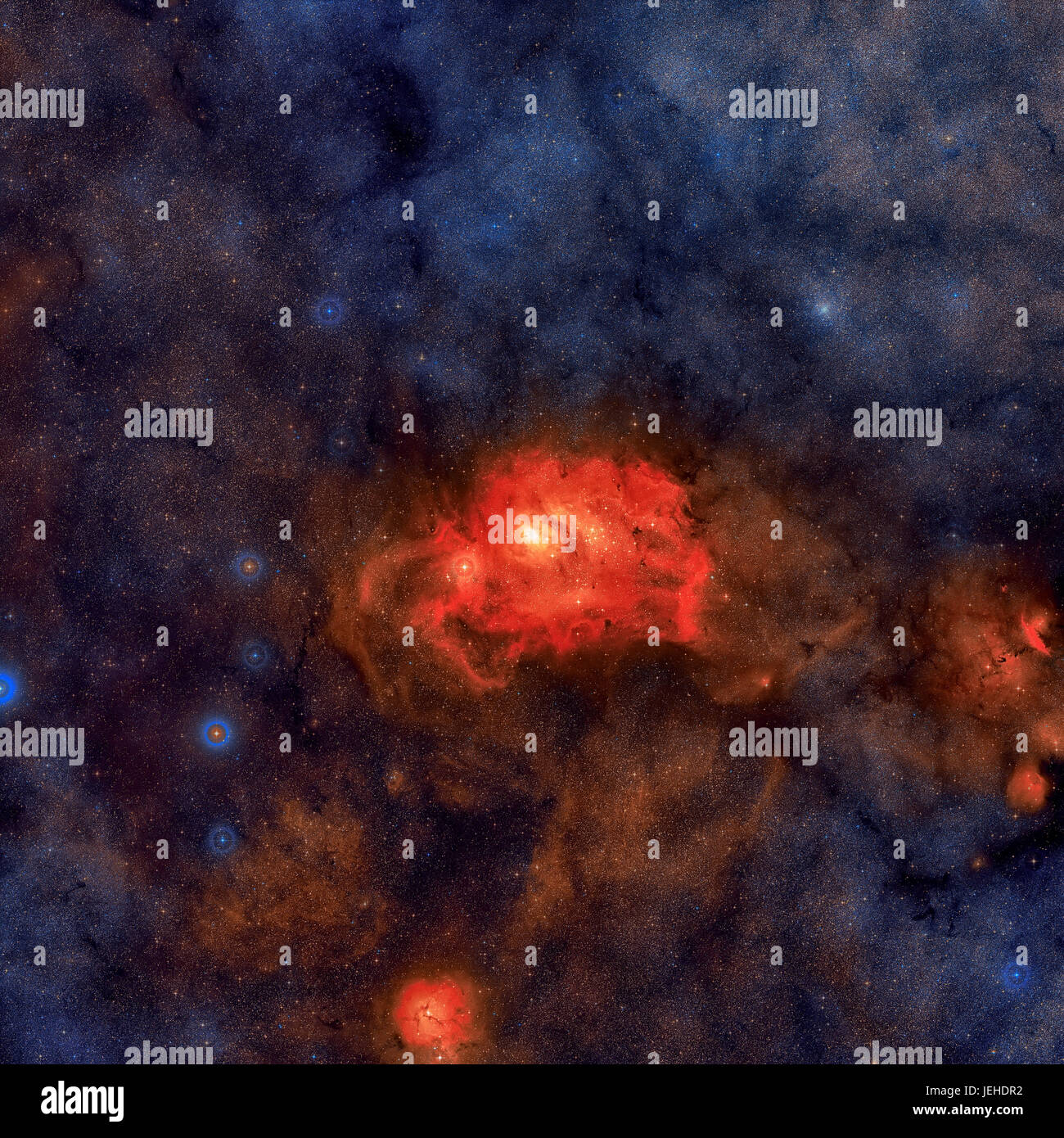 Area intorno alla nebulosa di emissione Nebulosa Laguna o Messier 8. Situato nella costellazione del Sagittario. Ritoccate e immagine dipinta. Gli elementi di questo im Foto Stock