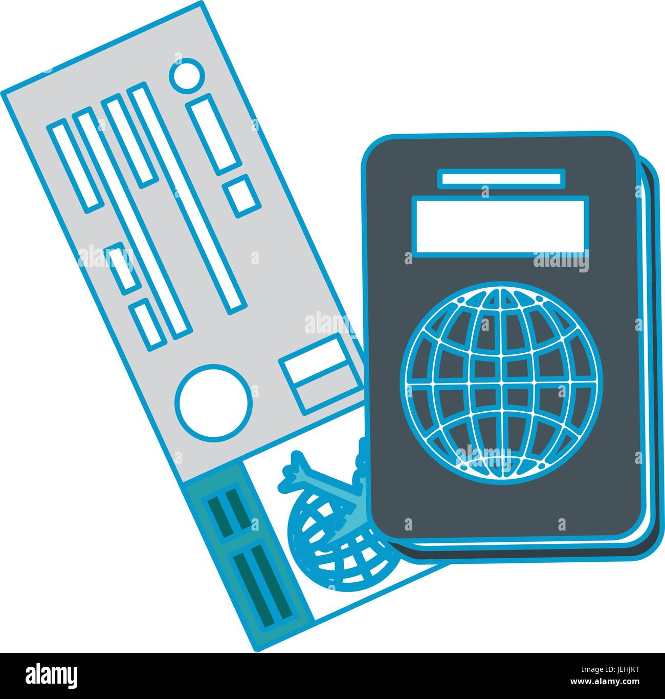 Passaporto e biglietto aereo icona sopra lo sfondo bianco illustrazione vettoriale Illustrazione Vettoriale