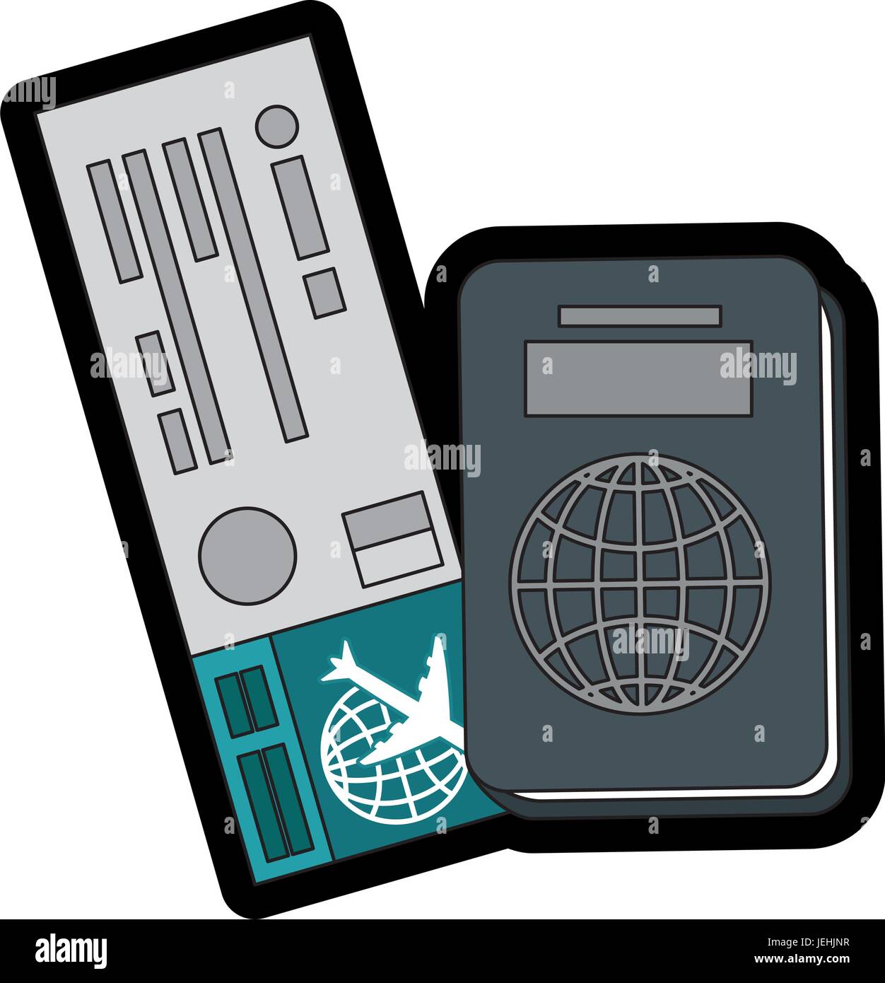 Passaporto e biglietto aereo icona sopra lo sfondo bianco illustrazione vettoriale Illustrazione Vettoriale