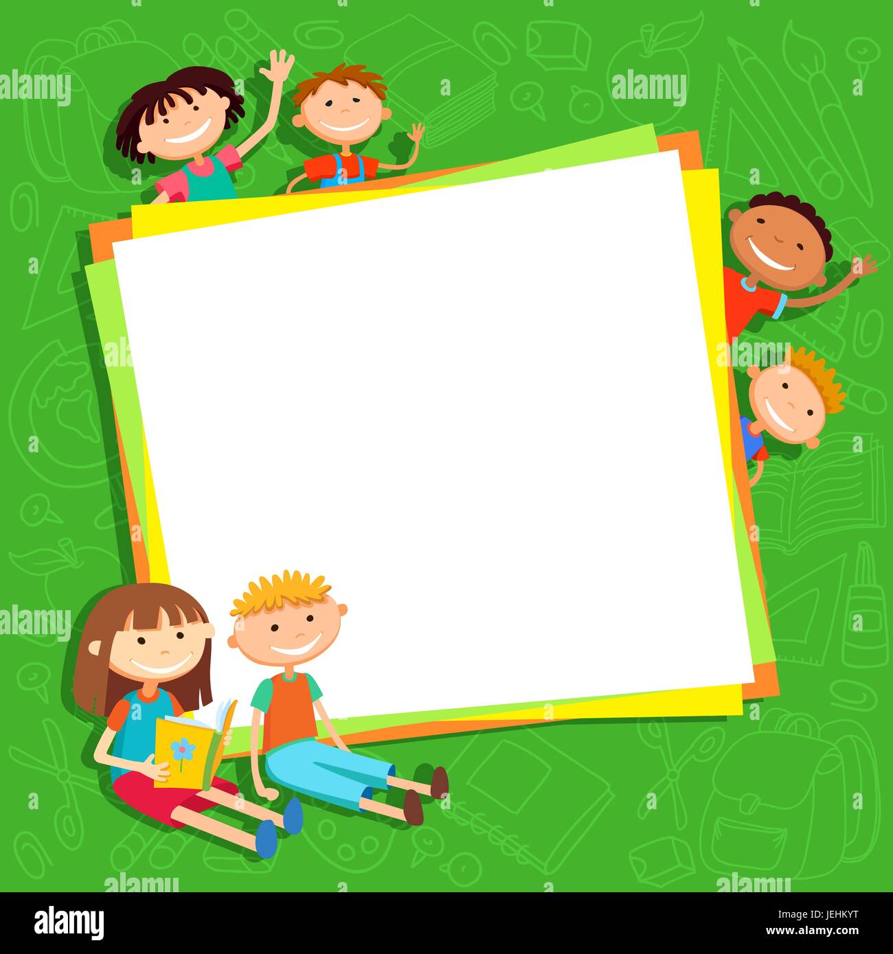 Illustrazione di kids bunner intorno a piazza alle spalle di banner vettore poster Illustrazione Vettoriale