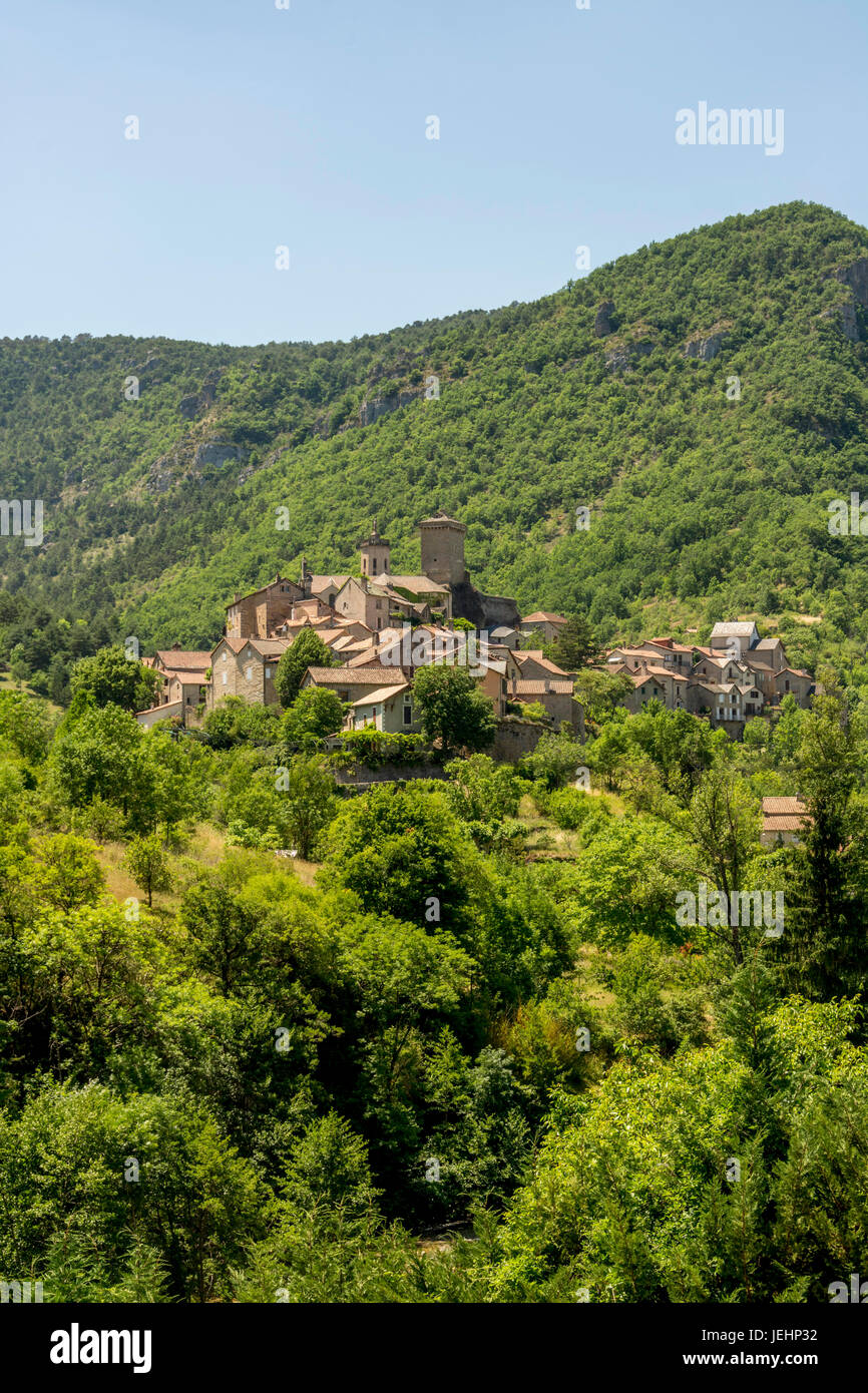 Villaggio di Le Rozier. Gorges du Tarn. Lozere. La Francia. Europa Foto Stock
