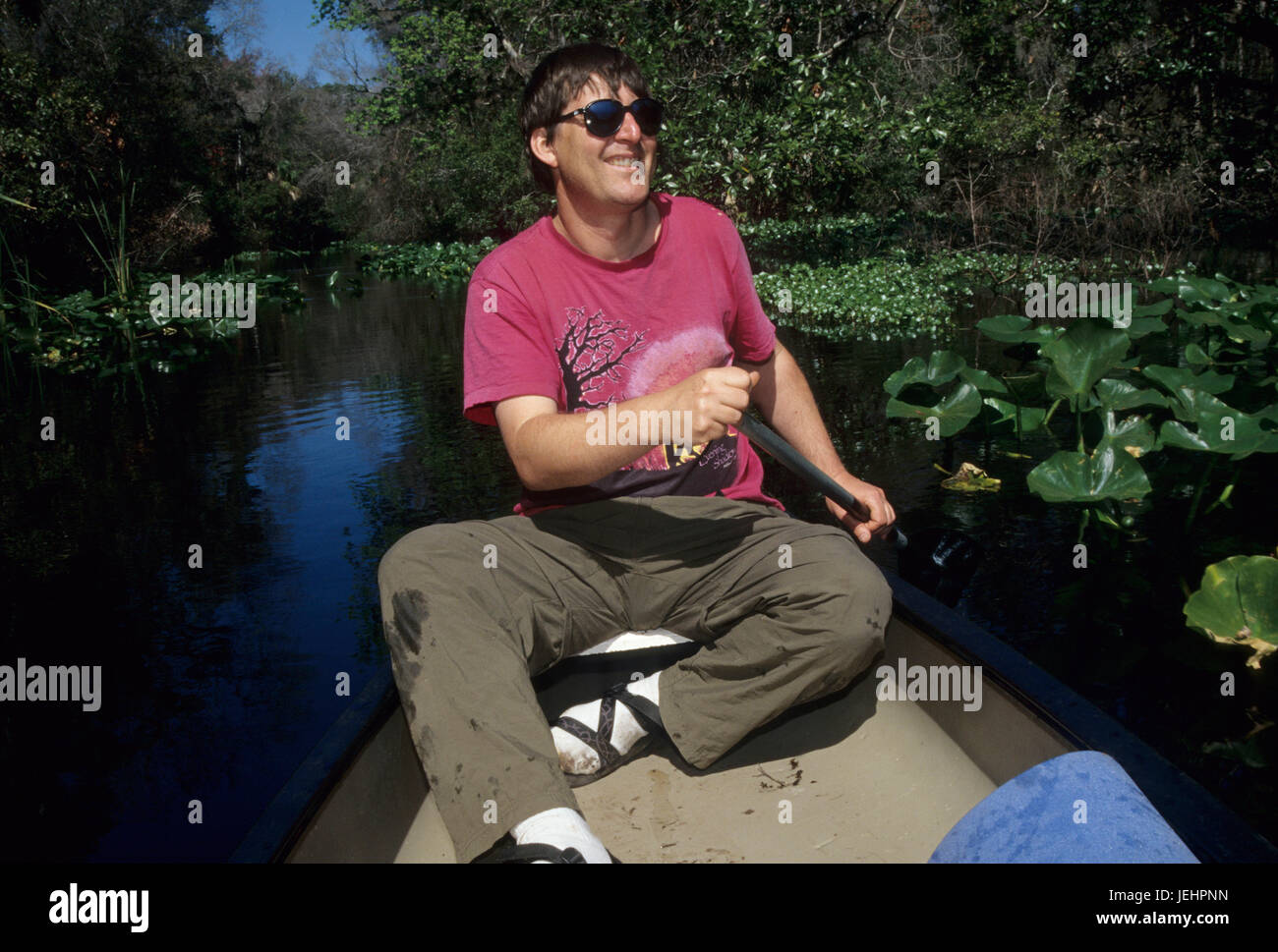 In canoa sul Rock Springs Run, Wekiwa Springs State Park, Florida Foto Stock