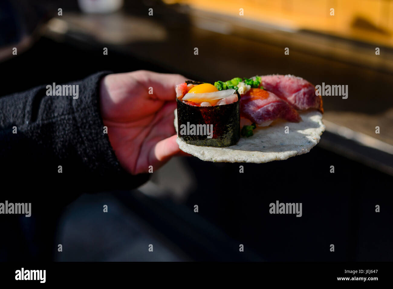 La maggior parte dei popolari luogo di sushi a Takayama Foto Stock