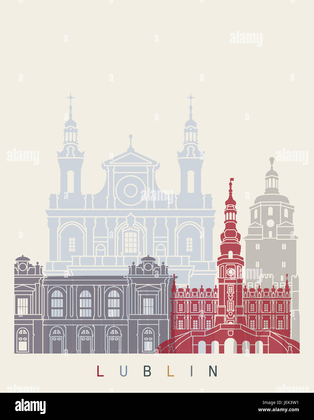 Lublino skyline poster in formato vettoriale modificabile file Foto Stock
