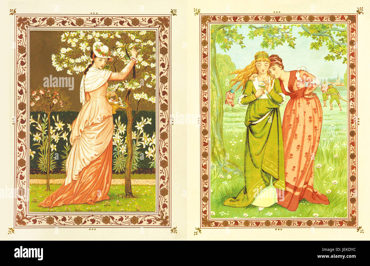 Doppio vecchia illustrazione ad acquerello in tema amoroso. Mediante la gru e di Greenaway, publ. sulla faretra di amore, a Londra e a Belfast, 1876 Foto Stock