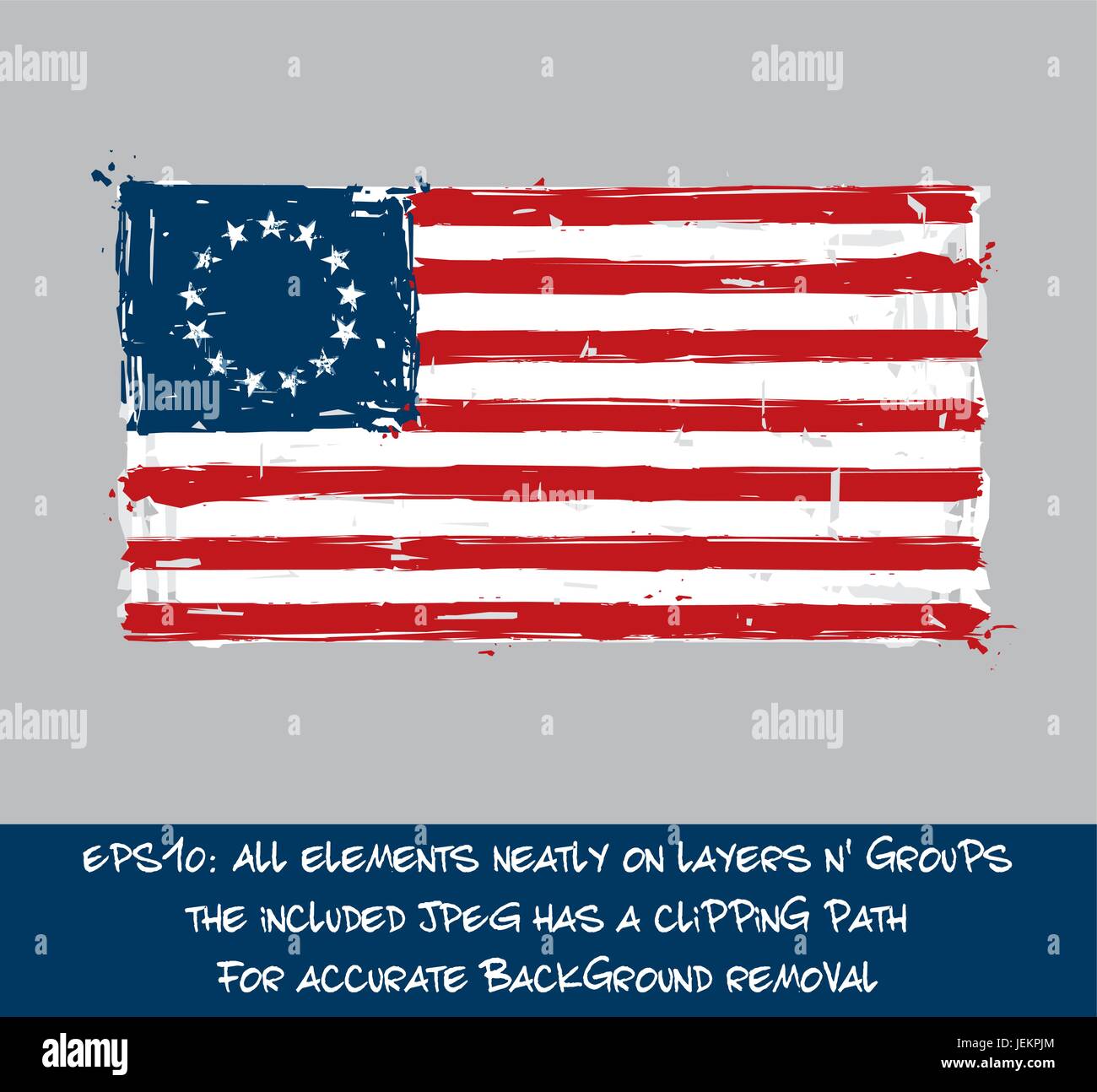 American Betsy Ross bandiera piatta - artistica del vettore i tratti di pennello e schizzi. Illustrazione grunge, tutti gli elementi ordinatamente su strati e gruppi. Il formato JPEG ha Illustrazione Vettoriale