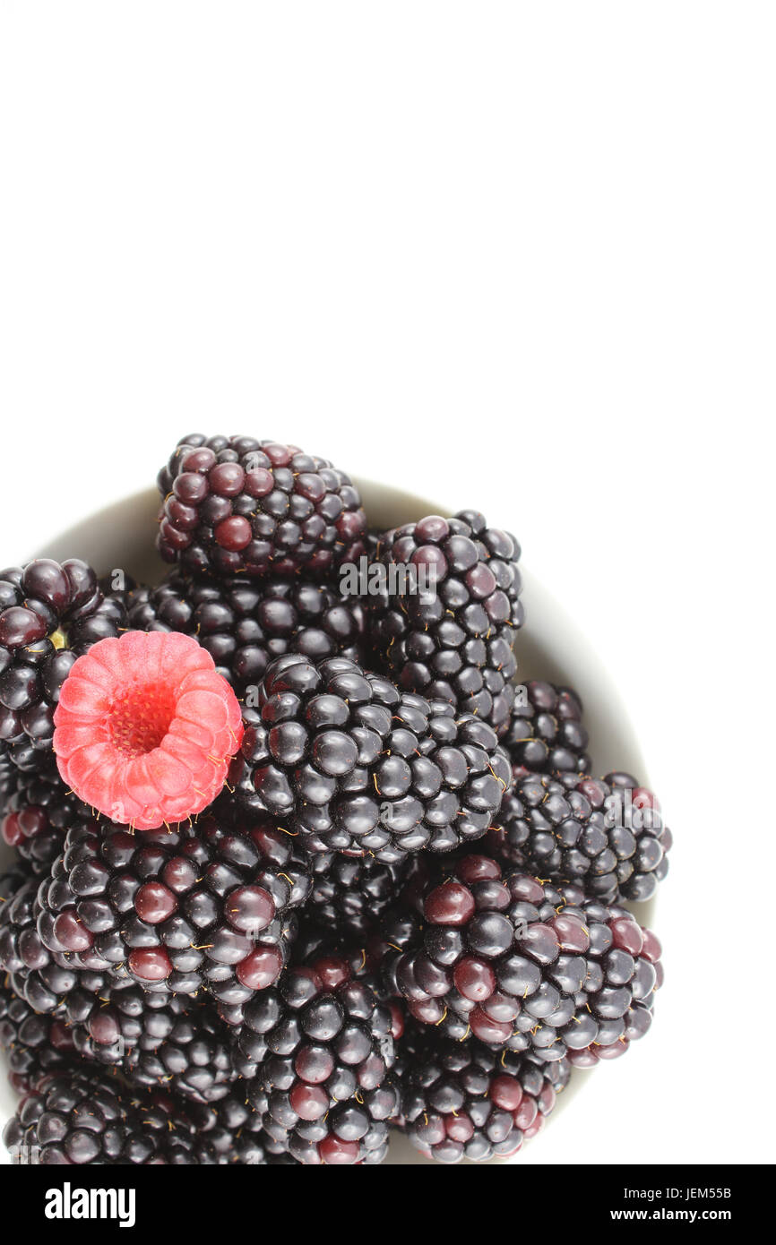 Blackberry fresco e rosso lampone frutti in una piccola ciotola Foto Stock