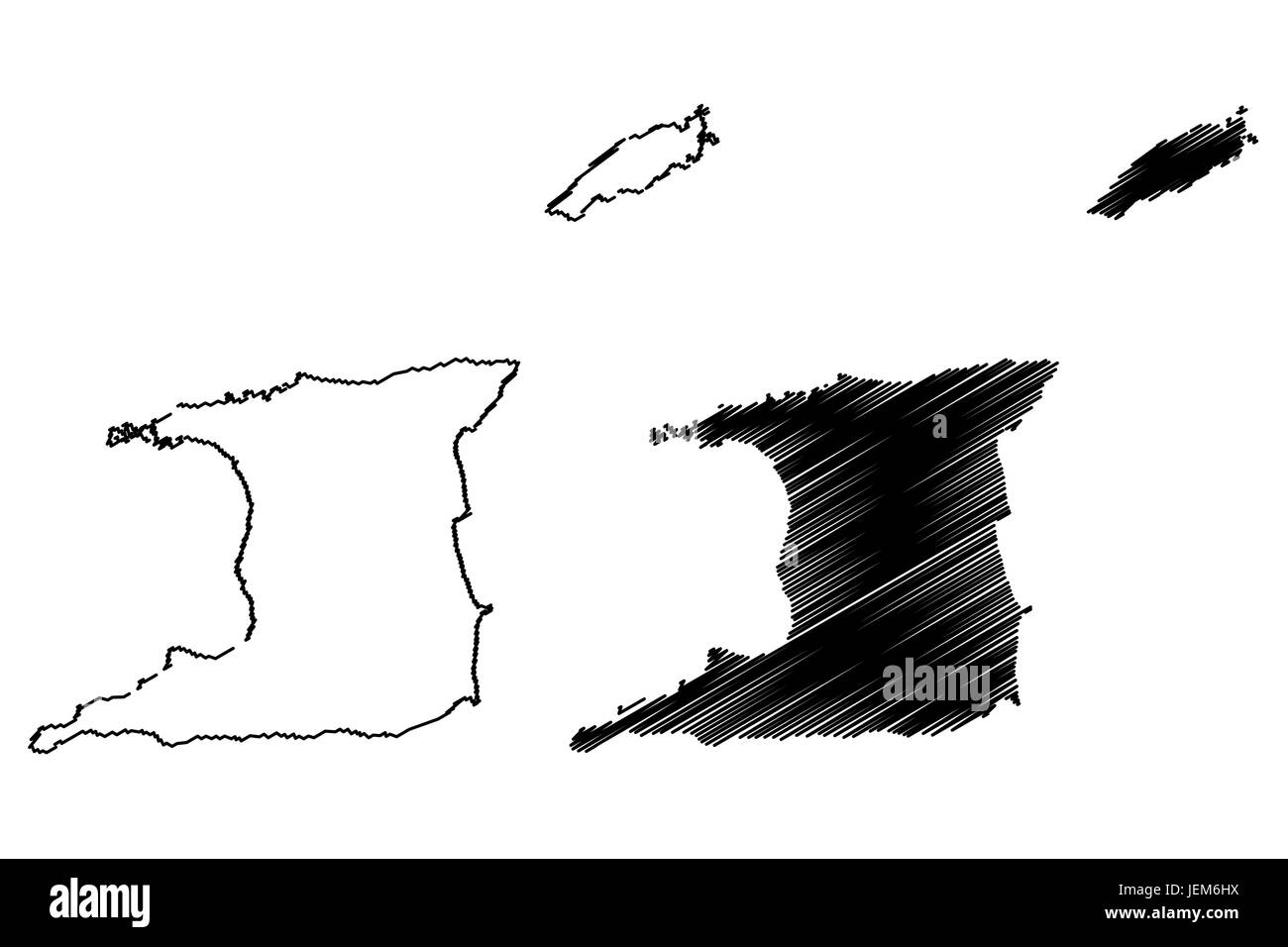 Trinidad e Tobago mappa illustrazione vettoriale, scribble schizzo Trinidad e Tobago Illustrazione Vettoriale