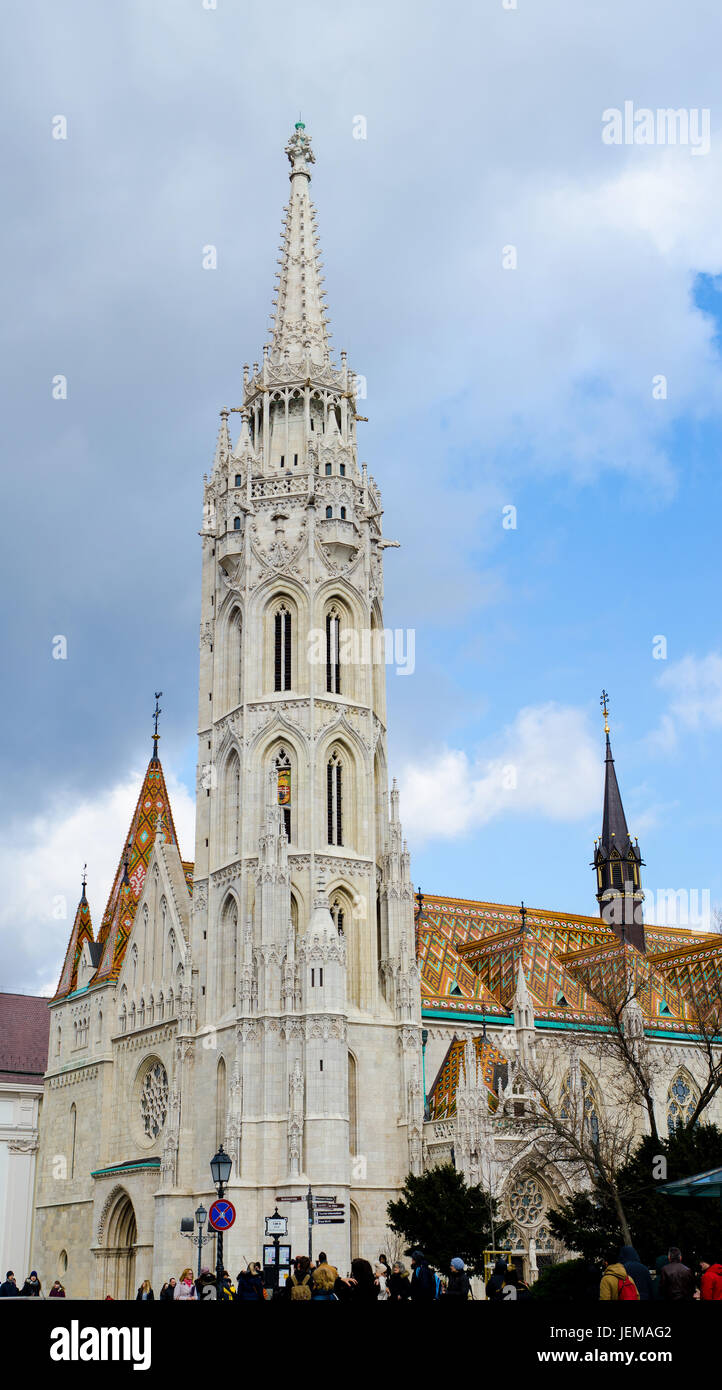 Budapest, Ungheria - 20 Febbraio 2016: St. Chiesa di Mattia a Budapest. Uno dei principali tempio in Ungheria. Foto Stock