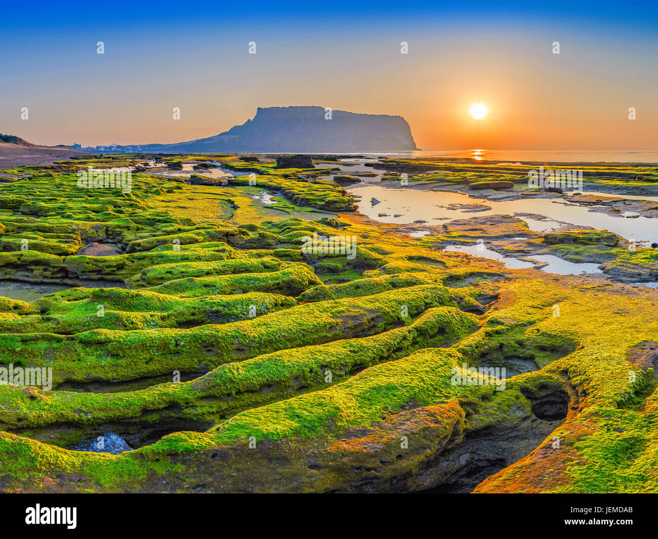Sunrise a Jeju-Do Seongsan Ilchulbong, Jeju Island, Corea del Sud Foto Stock