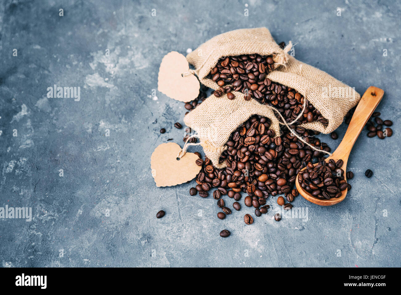 Vista aerea di sacchi di caffè in grani Foto Stock