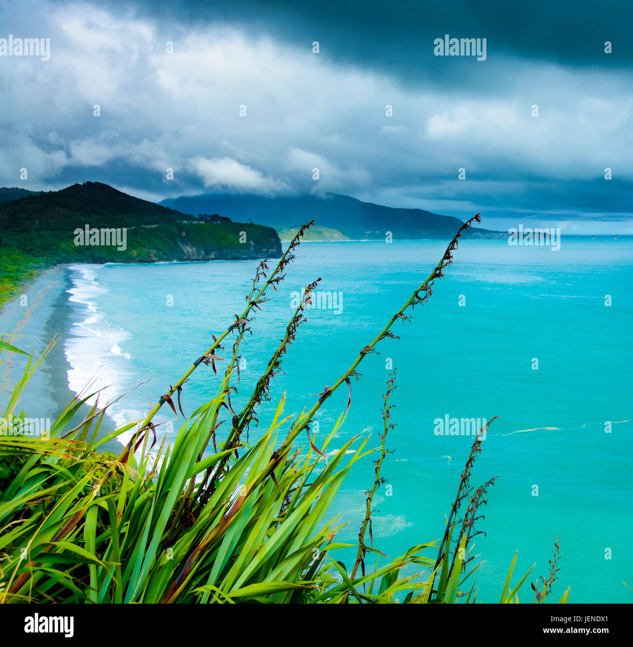 Ocean paesaggio, Punakaiki, nella costa occidentale dell'Isola del Sud, Nuova Zelanda Foto Stock