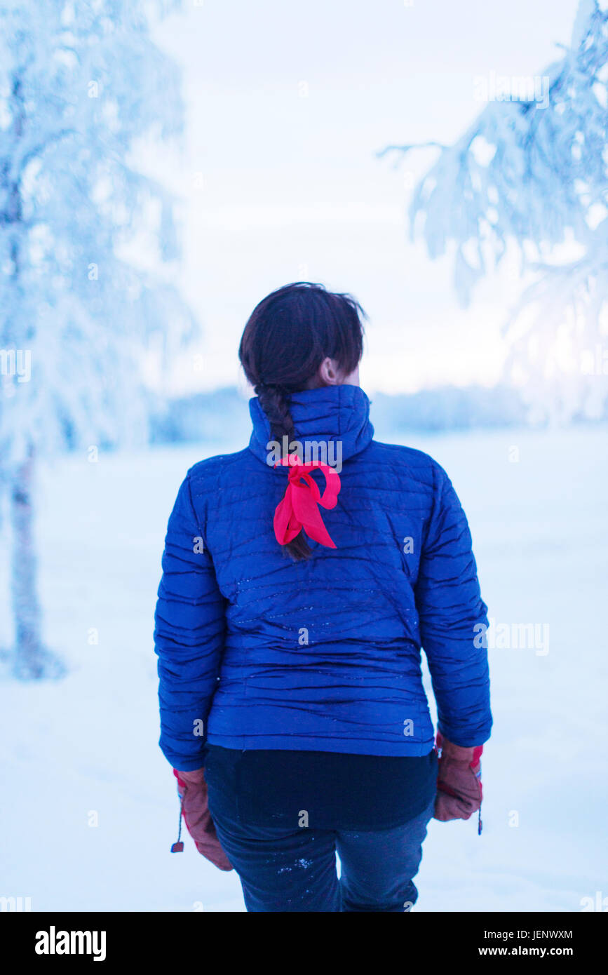 La donna nel paesaggio invernale Foto Stock