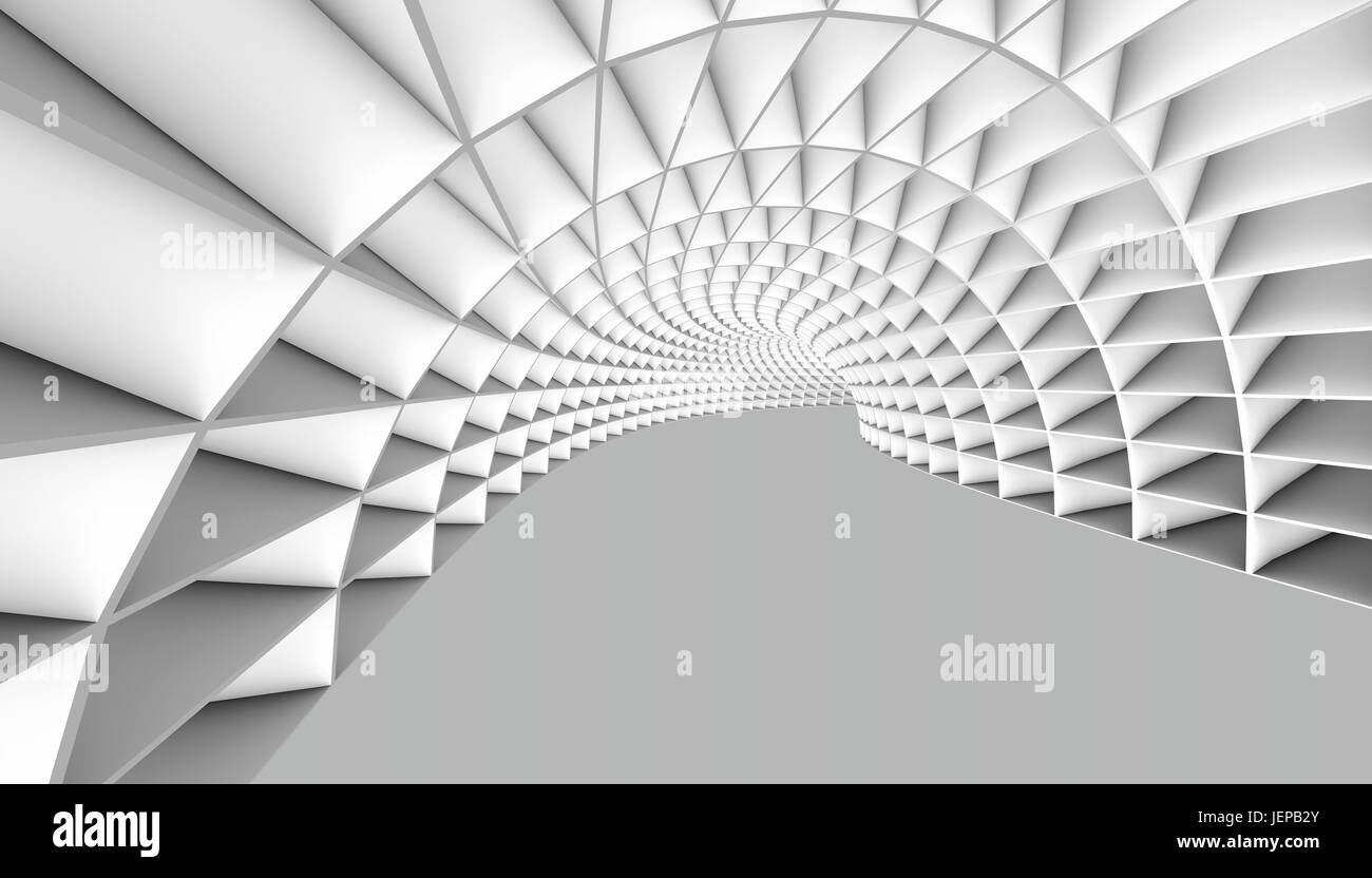 Bianco Tunnel astratto 3d sfondo. 3D Render illustrazione Foto Stock