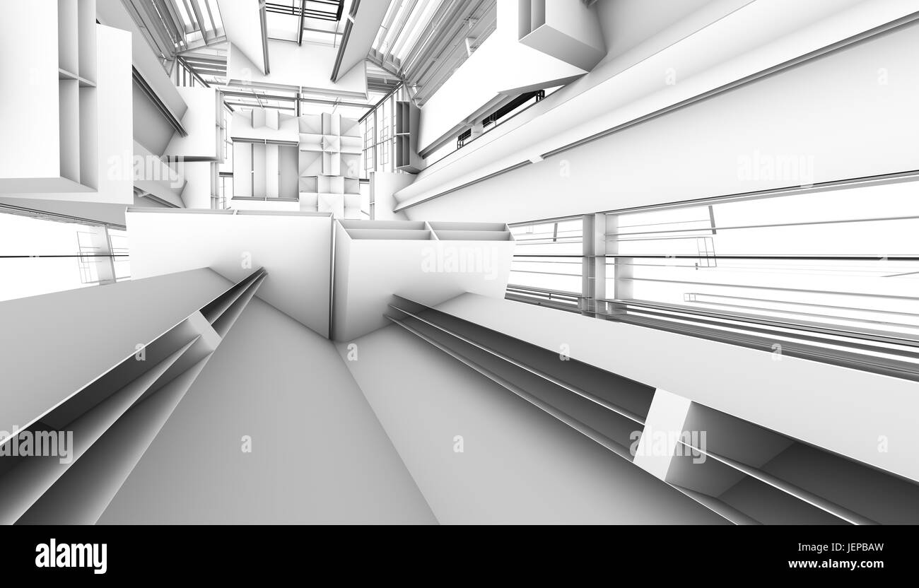 Luce abstract architettura moderna dello sfondo. Il rendering 3d. 3d illustrazione Foto Stock