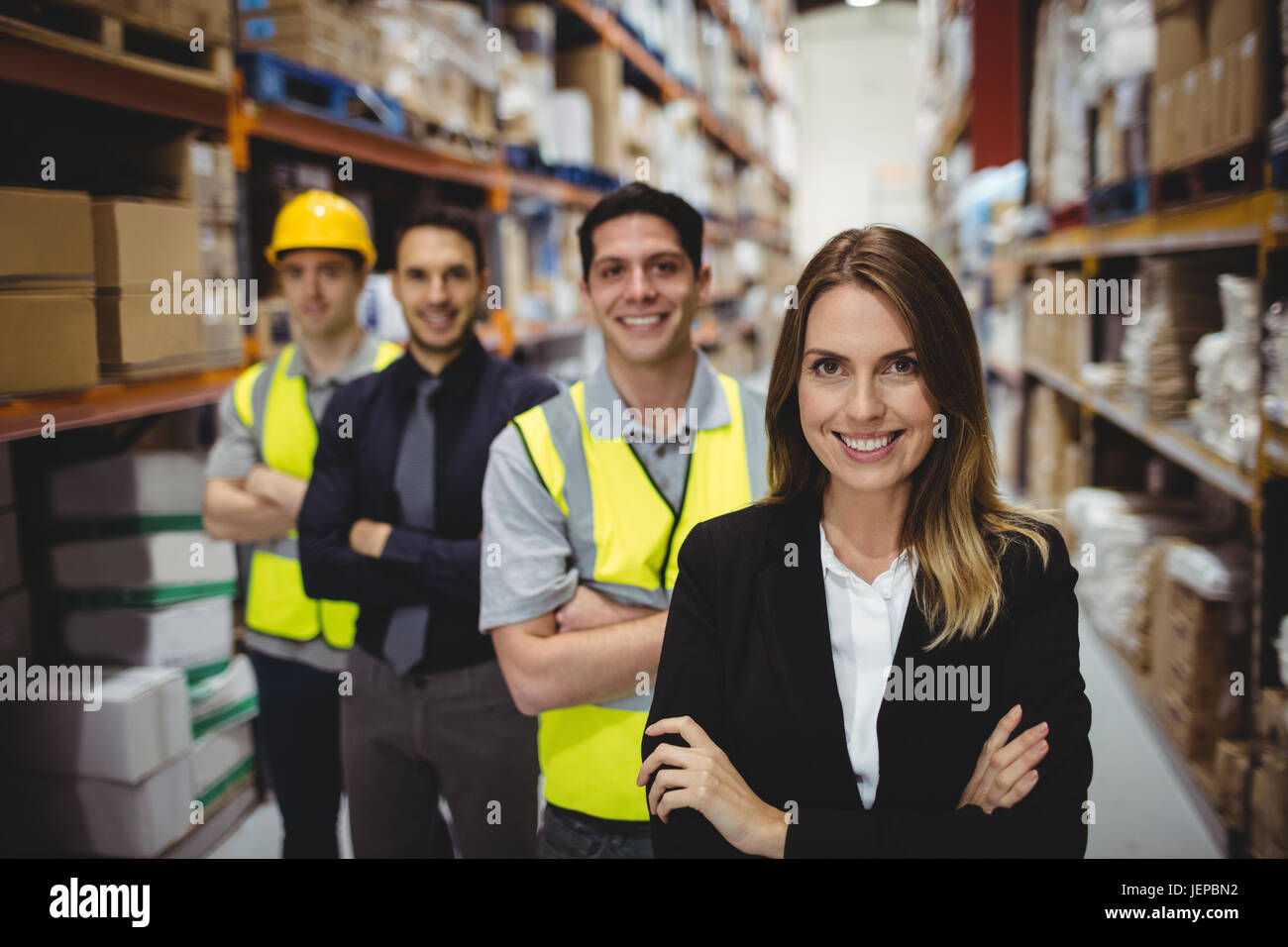 Ritratto di warehouse manager e lavoratori Foto Stock