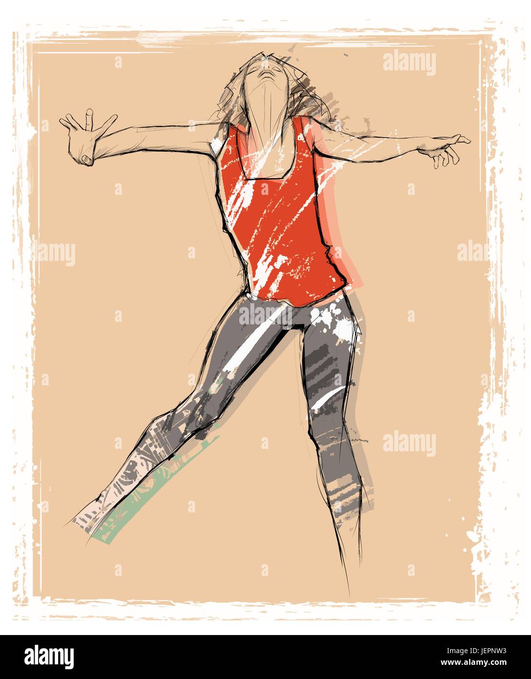Woman Dancing su un sfondo grunge - illustrazione vettoriale Illustrazione Vettoriale