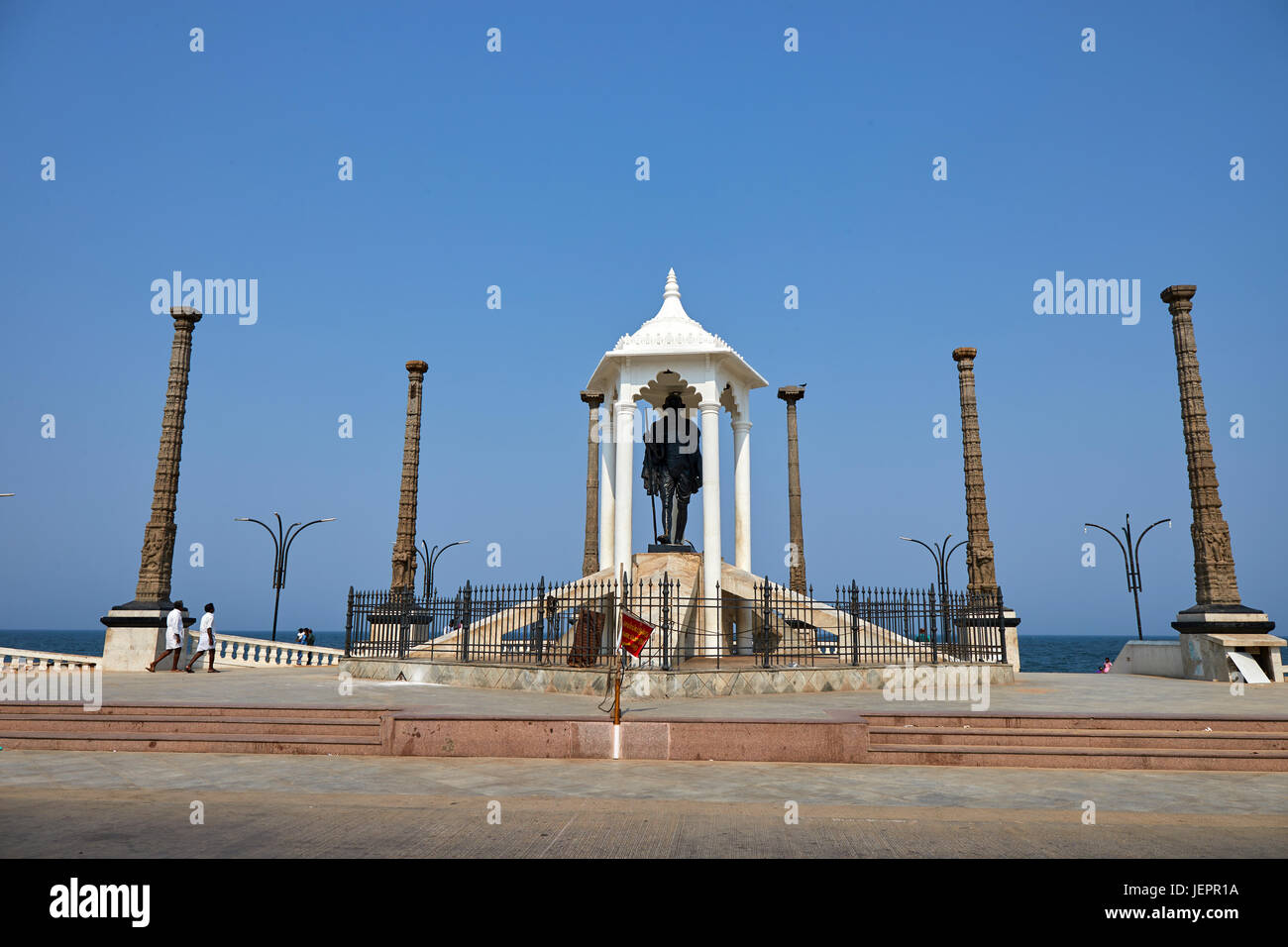 Gandhi square e i monumenti a Pondicherry Zona spiaggia Foto Stock