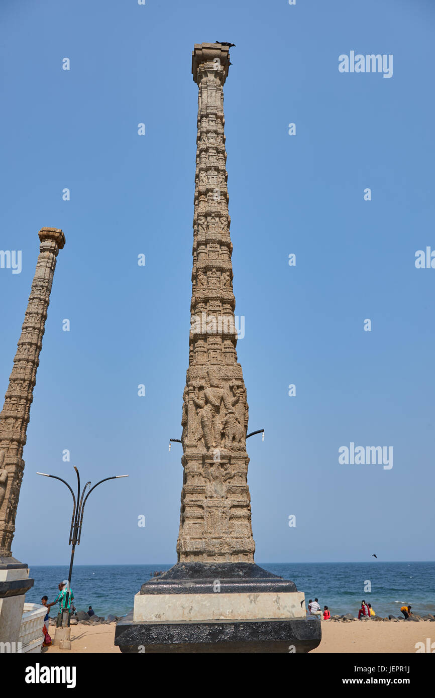 Gandhi square e i monumenti a Pondicherry Zona spiaggia Foto Stock