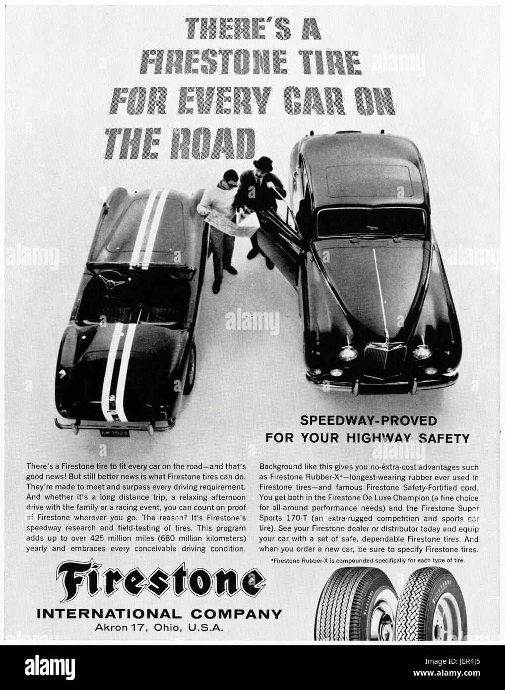 Negli anni sessanta la pubblicità pubblicità Firestone pneumatici di Akron  Ohio USA nella rivista datata 5 dicembre 1960 Foto stock - Alamy