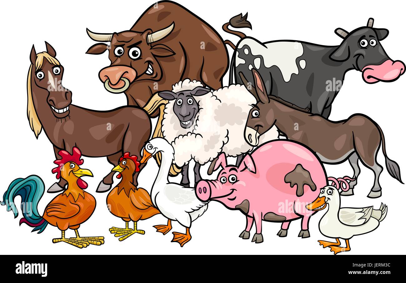 Cartoon illustrazione del fumetto di animali da azienda Gruppo di caratteri Illustrazione Vettoriale