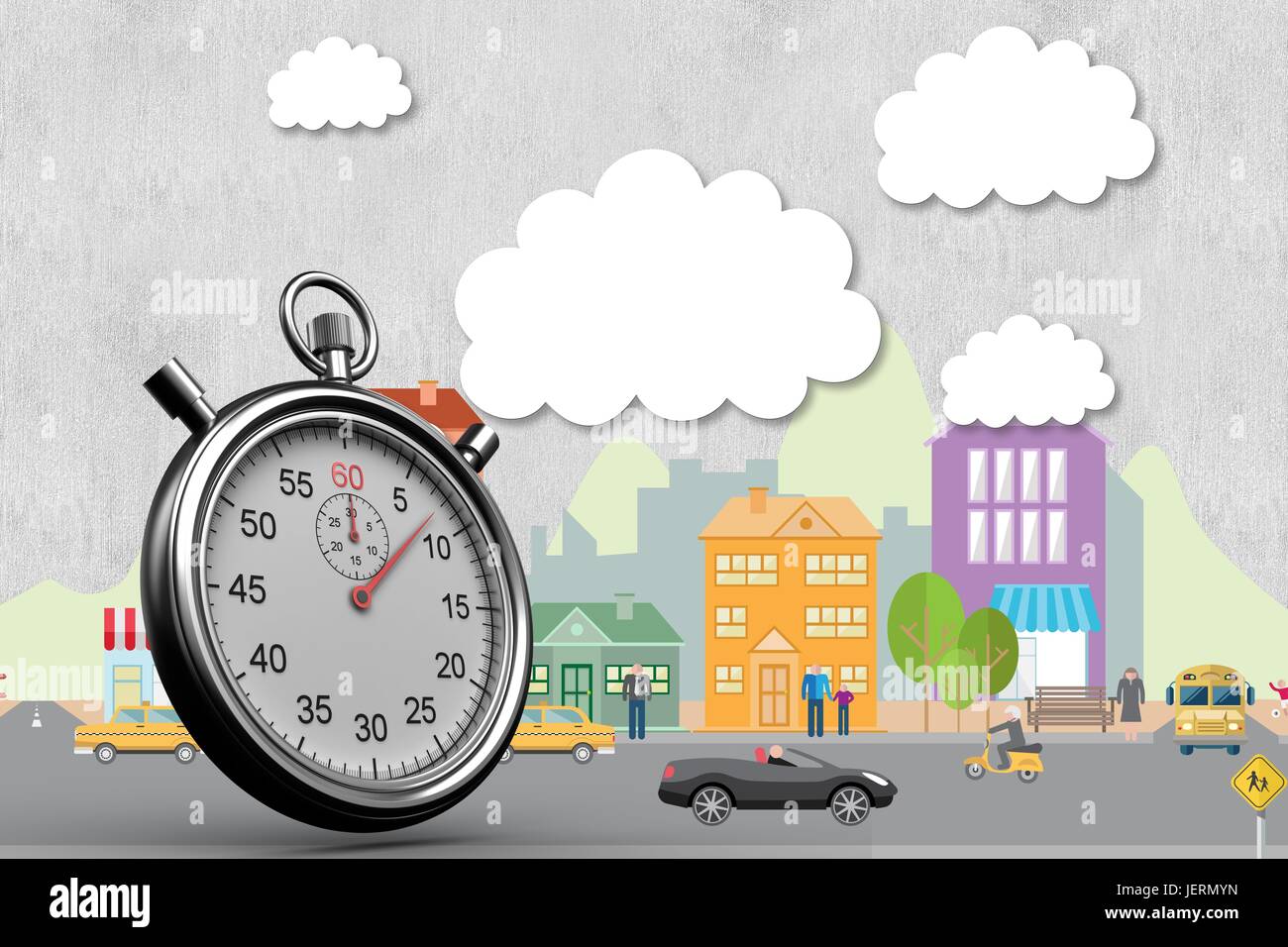 Cronometro in città grafica cartoonesca Foto Stock