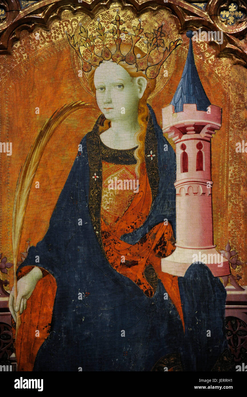 Goncal Peris Sarria (documentato tra 1380-1451). Pittore di Valencia. Pala di Santa Barbara, ca. 1410-1425. Dettaglio di Santa Barbara. Dalla Chiesa Parrocchiale di Puertomingalvo (provincia di Teruel). Museo d'Arte Nazionale della Catalogna. Barcellona. La Catalogna. Spagna. Foto Stock