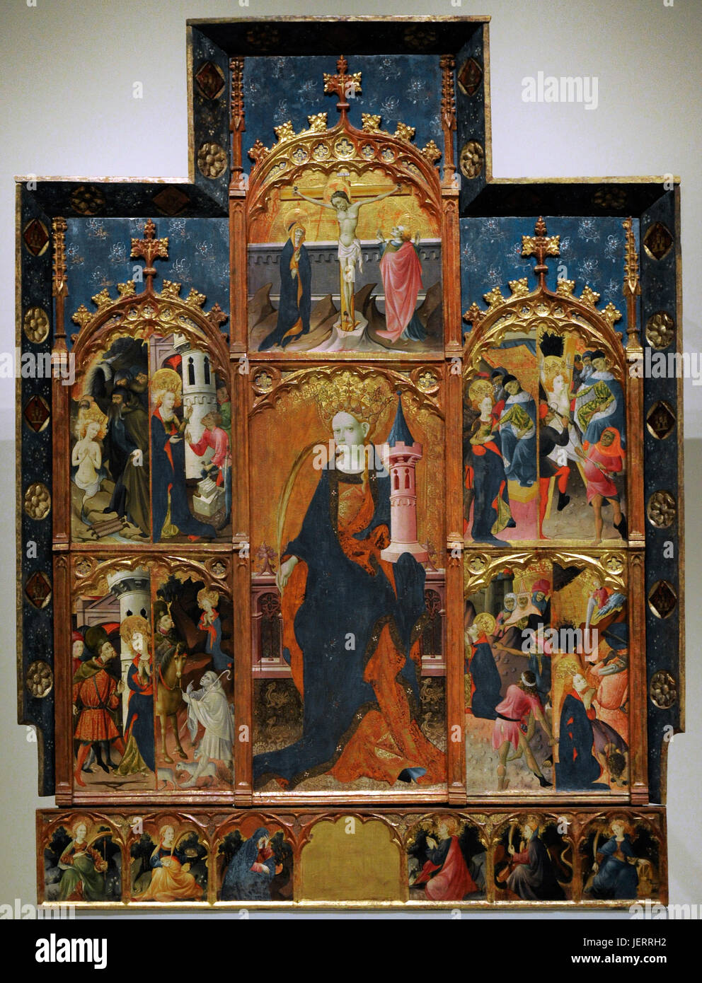 Goncal Peris Sarria (documentato tra 1380-1451). Pittore di Valencia. Pala di Santa Barbara, ca. 1410-1425. Dalla Chiesa Parrocchiale di Puertomingalvo (provincia di Teruel). Museo d'Arte Nazionale della Catalogna. Barcellona. La Catalogna. Spagna. Foto Stock
