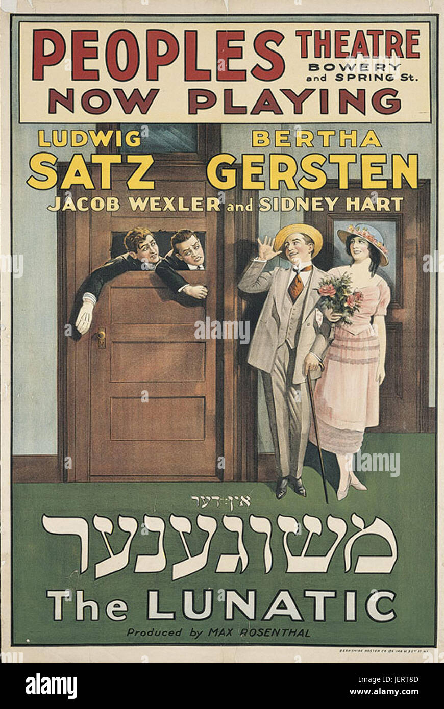Yiddish theatre poster per Ludwig Satz e Bertha Gersten nel pazzo Foto Stock
