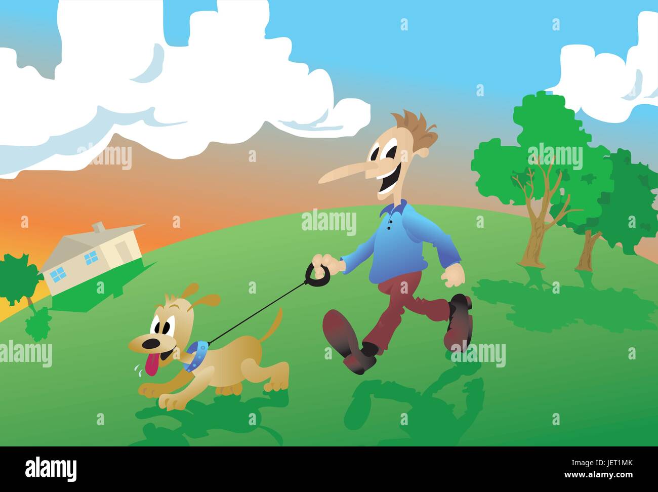 Gli uomini, l'uomo, amicizia, animale, cane, cucciolo, esercitando, esercizio ridere risate, Illustrazione Vettoriale