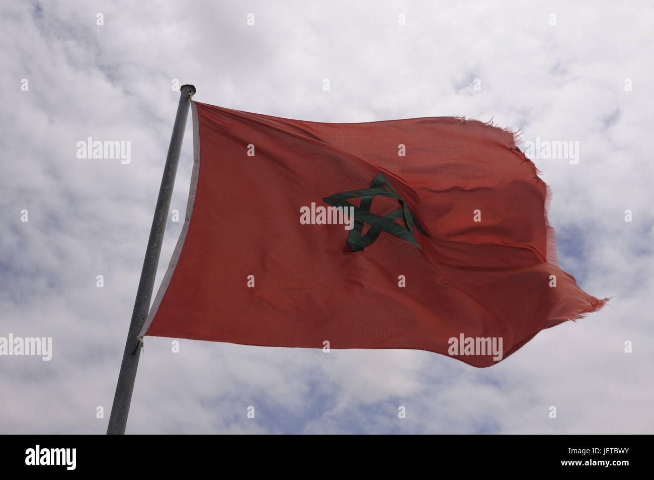 Bandiera marocchina, fortezza di Qasr Al-Bahr, Safi, Marocco, Africa Foto Stock